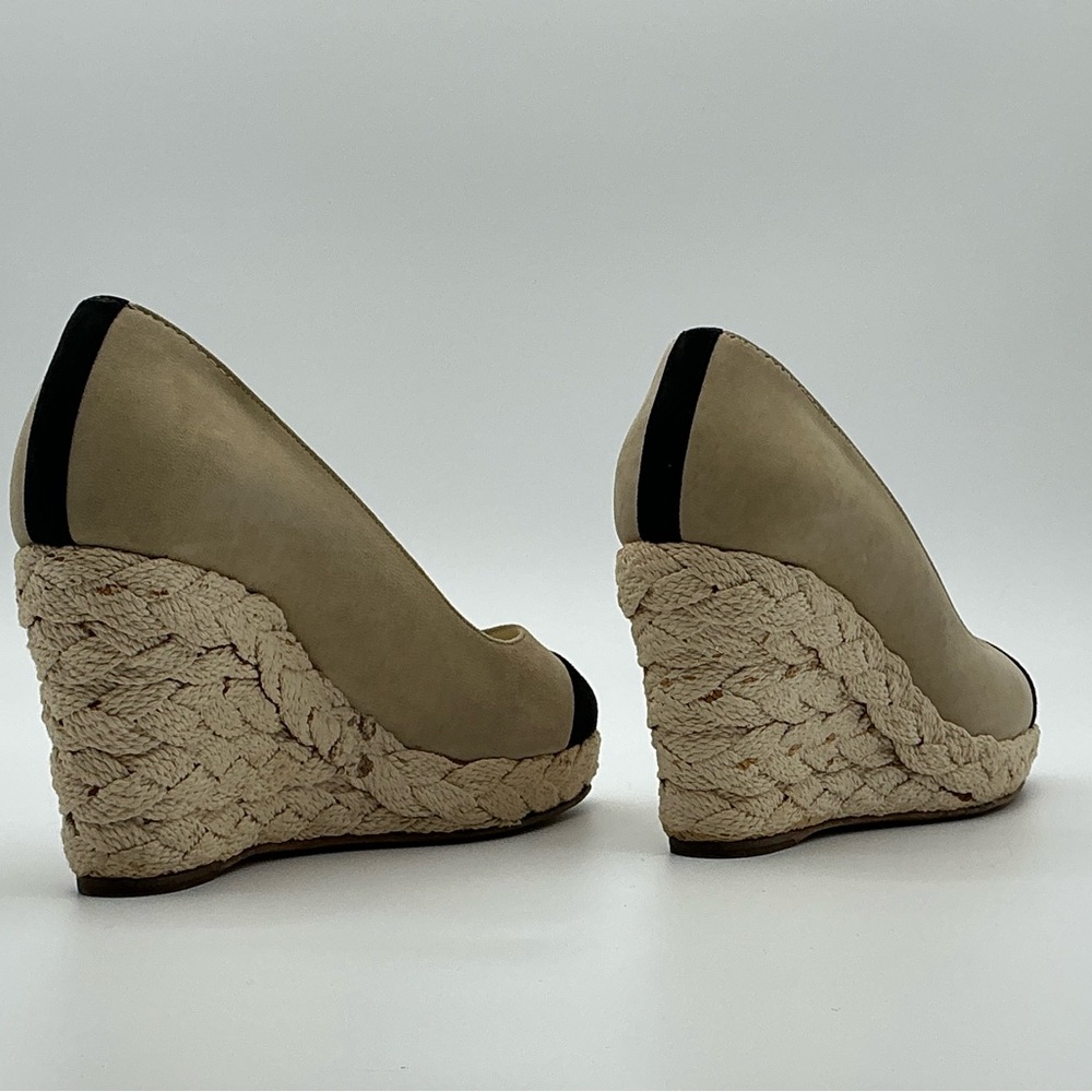 CHANEL Beige Suede Espadrille Wedges with Black Cap Toe and CC Logo - Picture 5 of 9